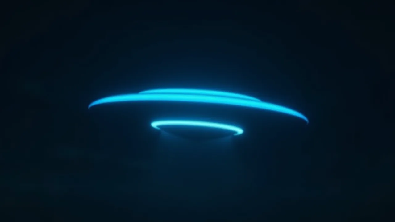AI illustration of the Skywatcher "Beam" class: a large electric-blue glowing disc in level flight across a dark sky