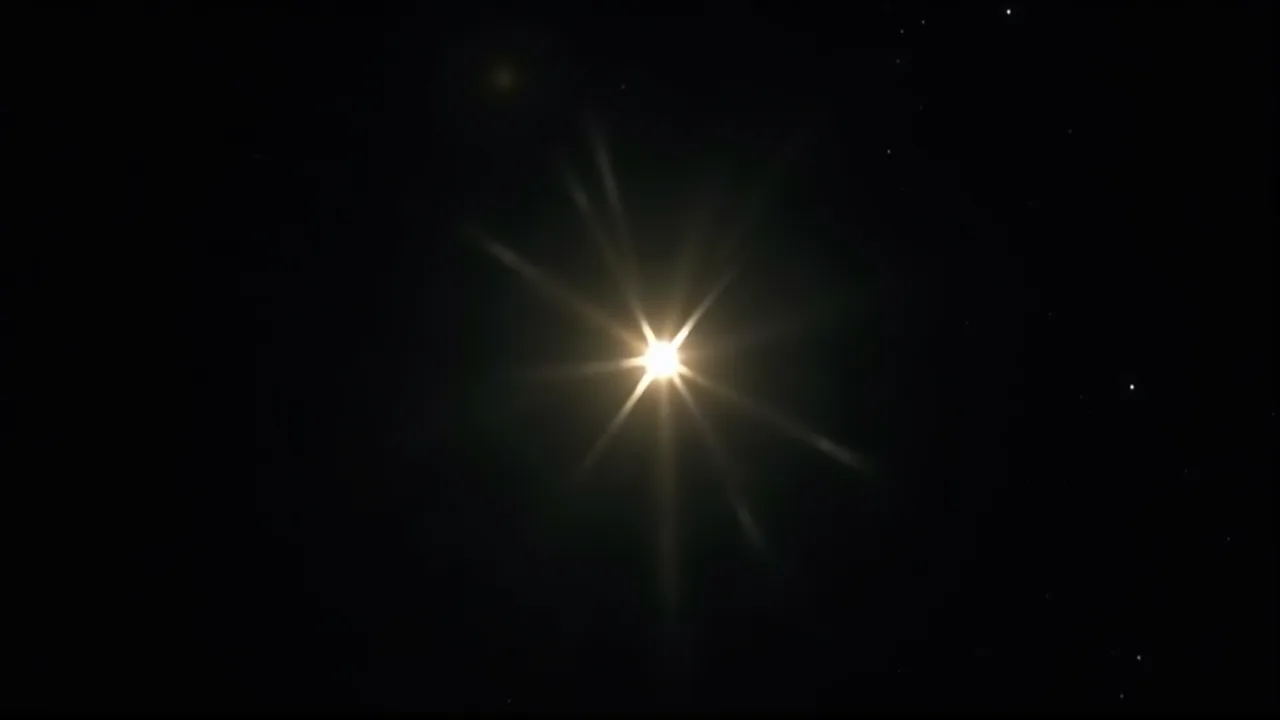 AI illustration of the Skywatcher "Bright Star" class: a brilliant white-yellow star-like point shimmering like a crystal in a black sky