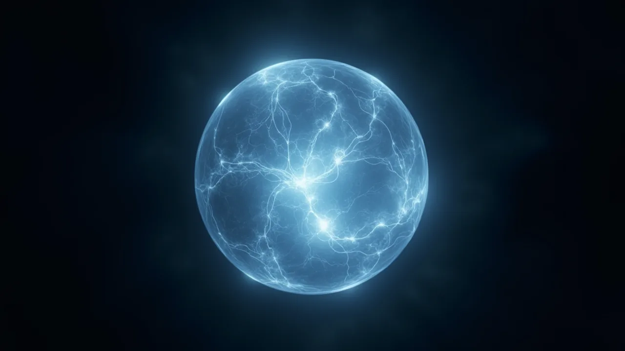 AI illustration of a "sentient plasmoid" — a luminous self-contained sphere of plasma with internal filaments of light, no body or limbs